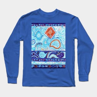 Blue and Orange Florals. Long Sleeve T-Shirt